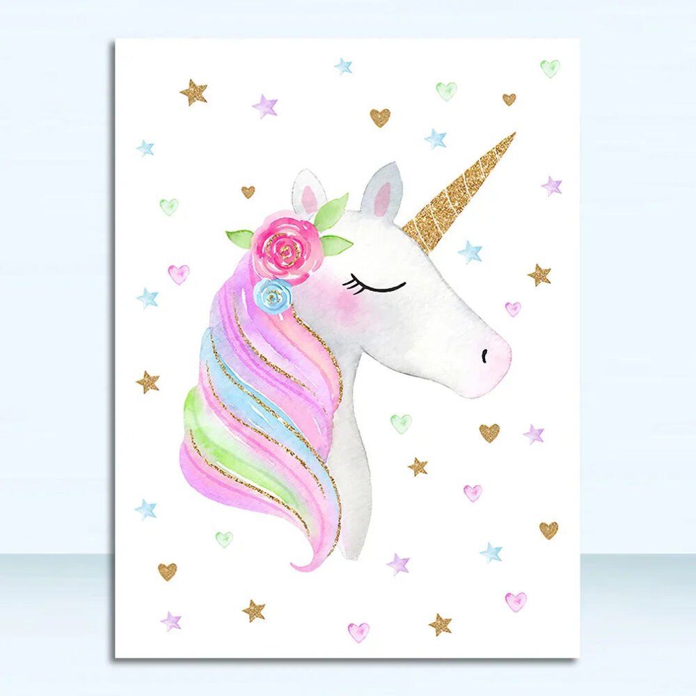 Einhorn Bild Kinderzimmer - 50x70cm - Ungerahmt