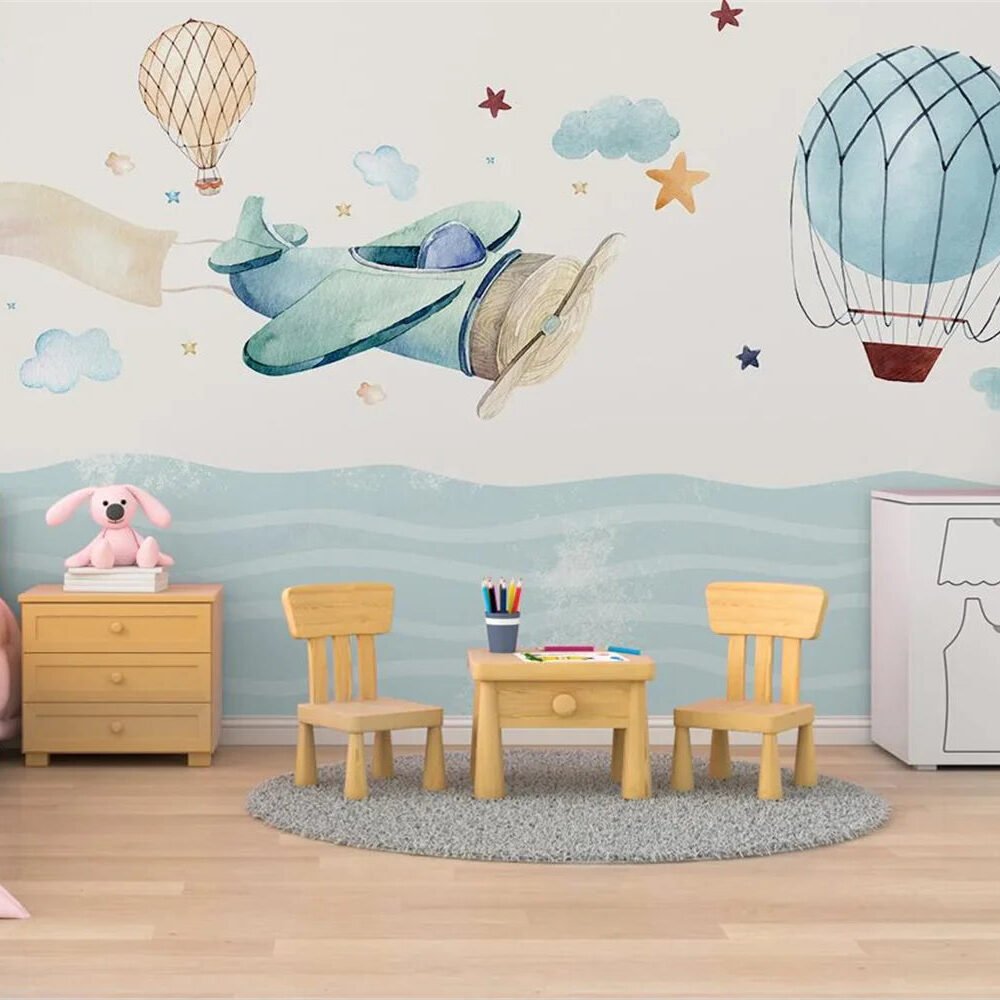 Kinderzimmer Tapete Blau - 1 Quadratmeter / Segeltuch