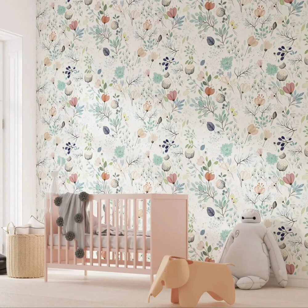 Tapete Blumen Kinderzimmer - 1 Quadratmeter / Hölzerne Fasertapete