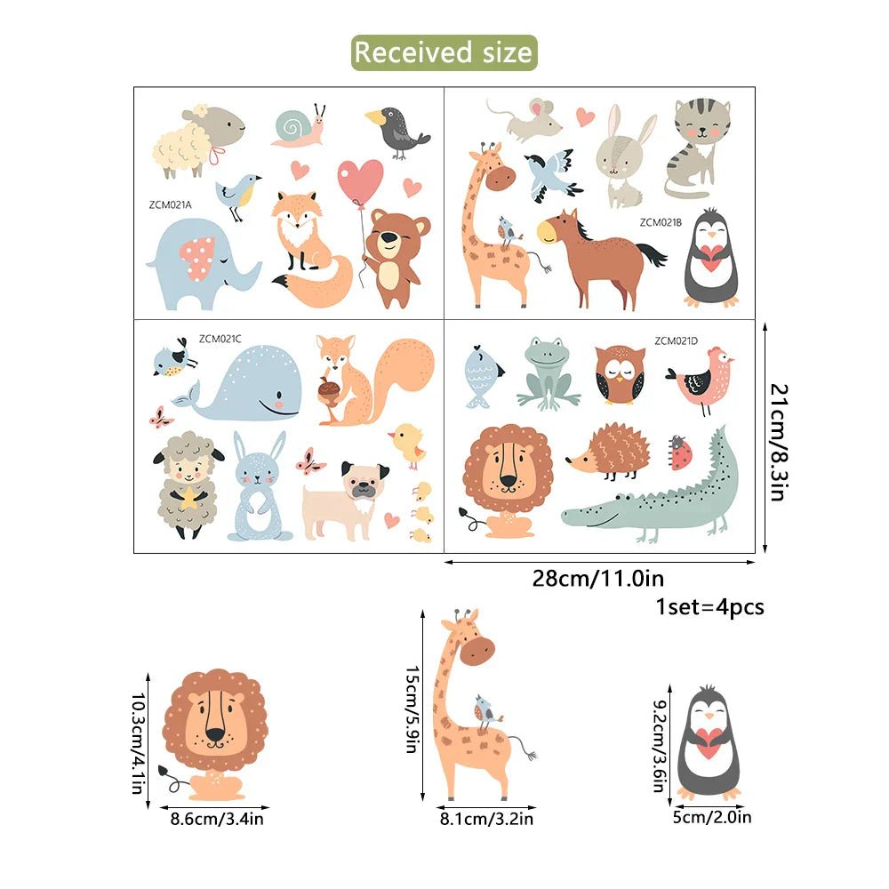 Wandtattoo Kinderzimmer Tiere - 21cm x 28cm - 4 Stück